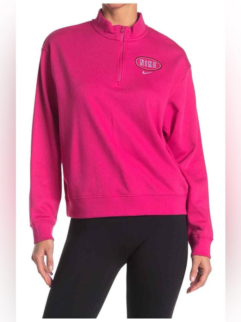 Nike Pink Fireberry Varsity 1/4 Zip Pullover Sweatshirt Size Medium